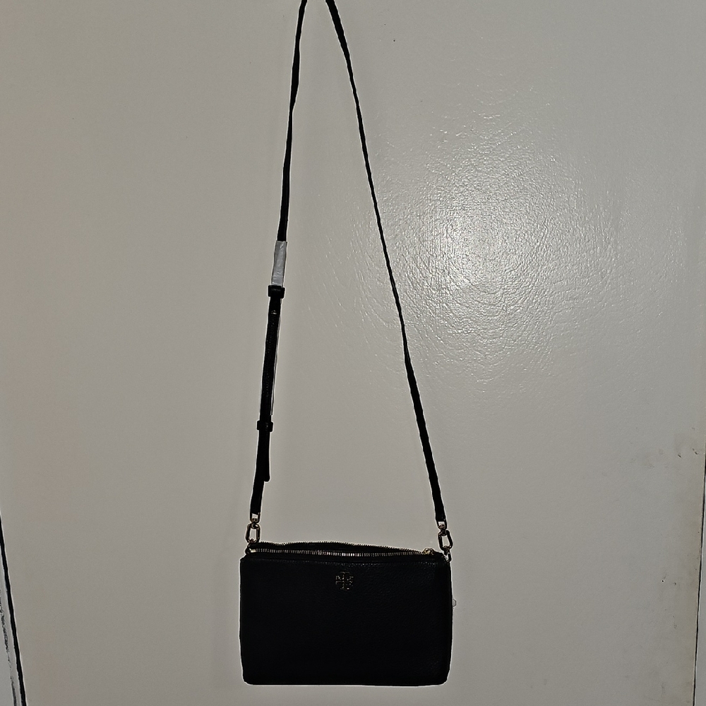 Tory Burch Black Leather Crossbody Bag with Gold Logo